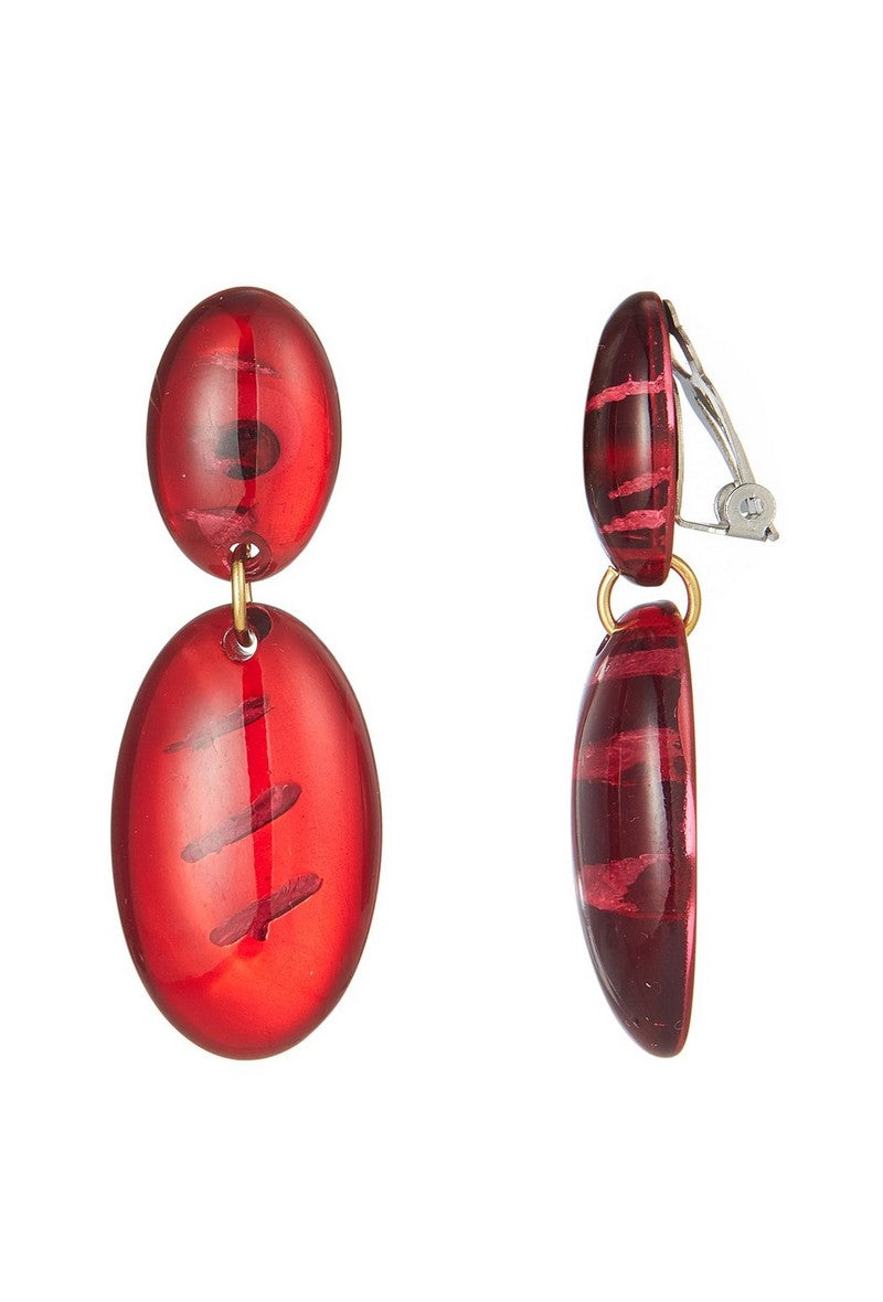 Boucles D'oreilles Clips En Résine Argentée - Style Rétro Années 1850 / Paris - Occasion Vintage